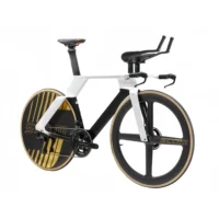 Aerodynamic Road Bike - Tri-Spoke Front Wheel | Enclosed Rear Wheel | Black White Gold Accent