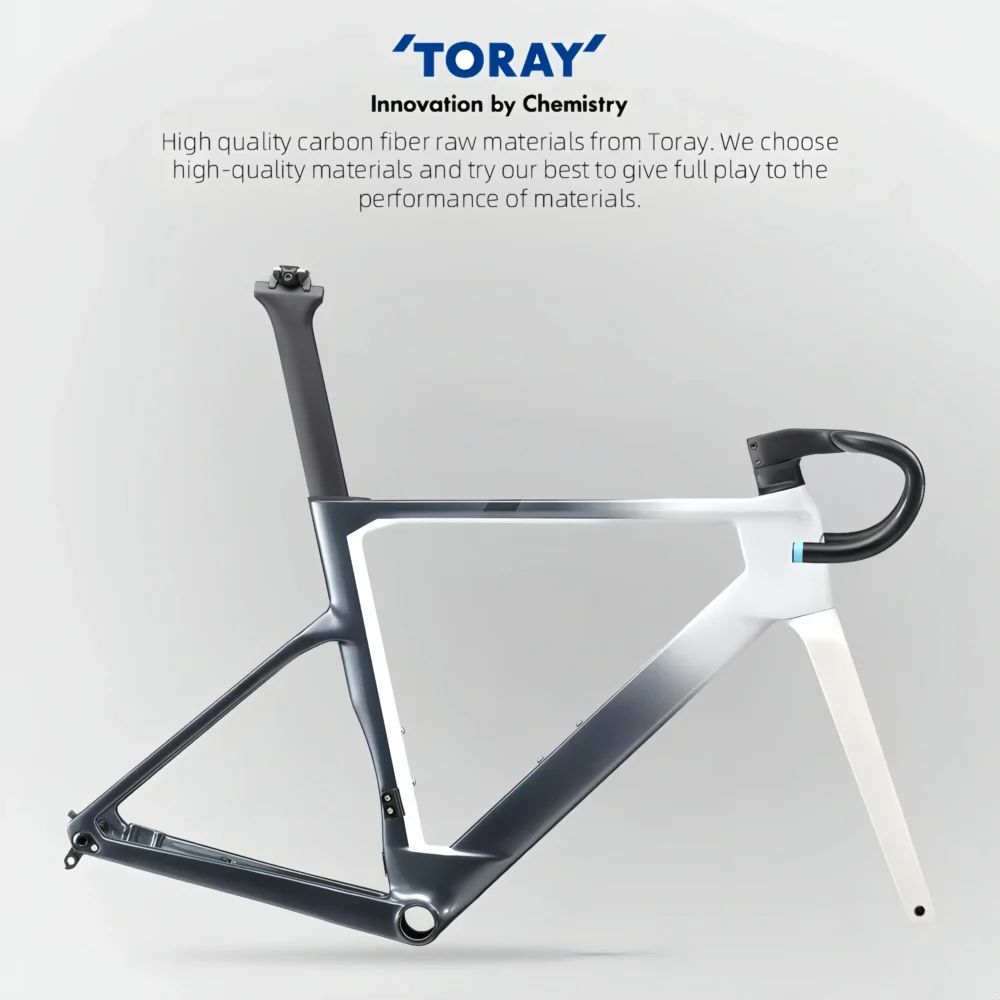 700C Carbon Road Bike Frame Fully Hidden Cable FrameSet Thru Axle 142 Disc Brake