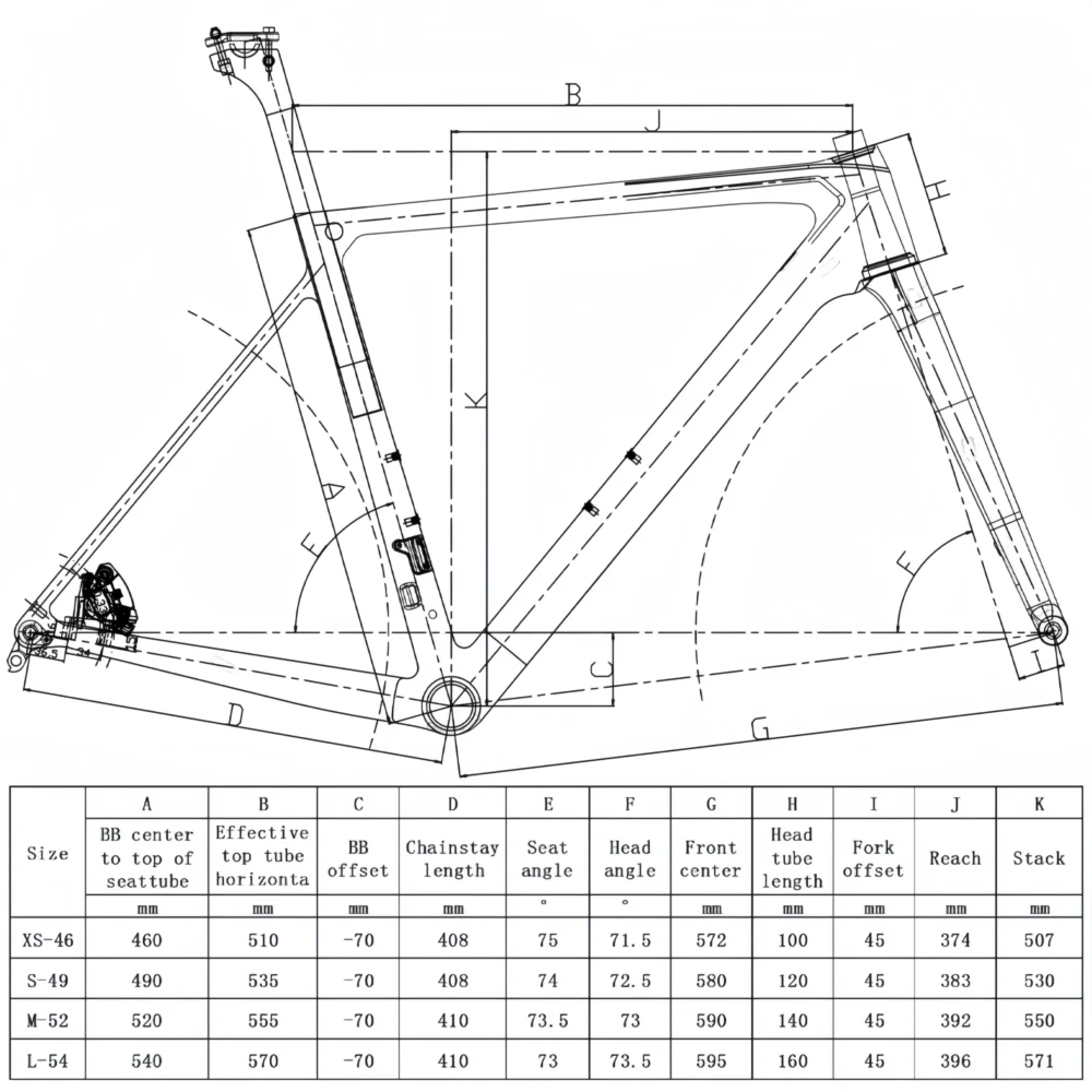 T1000 carbon fiber disc brake road frame bike frame lightweight design