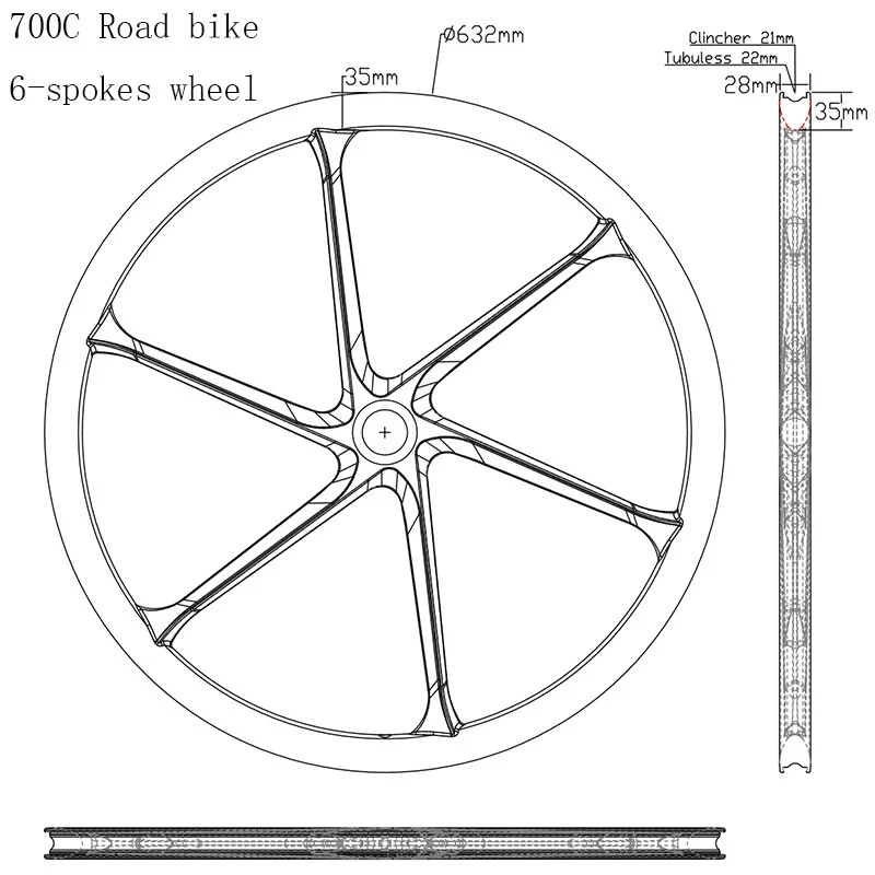 700C Road Bike Wheelset 28mm Width 35mm Depth 6 Spokes 11S Rim Brake Bike Wheels