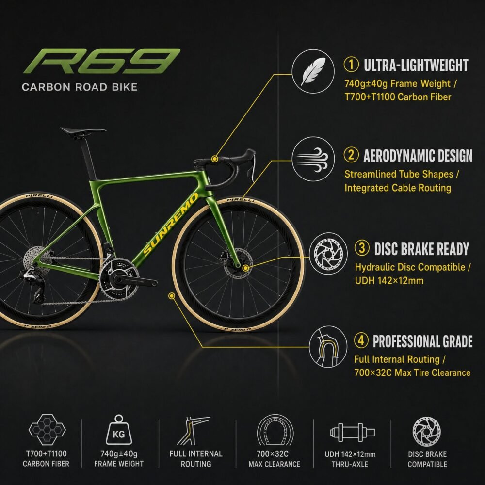 SUNREMO R69 Carbon Road Bike - Lightweight Disc Road Bike & Frameset