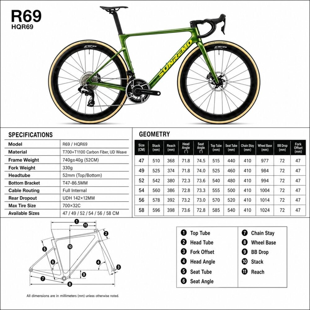 SUNREMO R69 Carbon Road Bike - Lightweight Disc Road Bike & Frameset